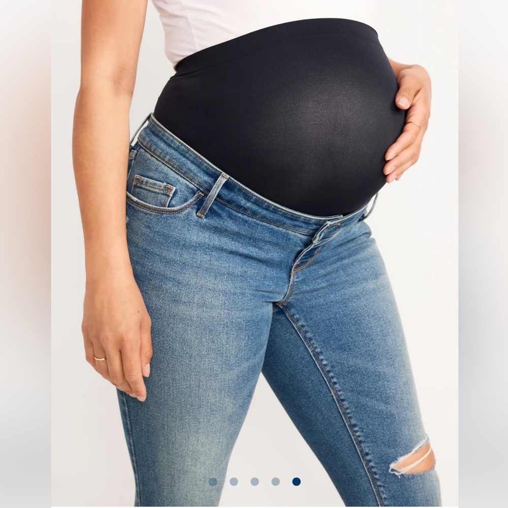 Old Navy Maternity Premium Full Panel Rockstar Super Skinny Ripped Jeans 14 Long